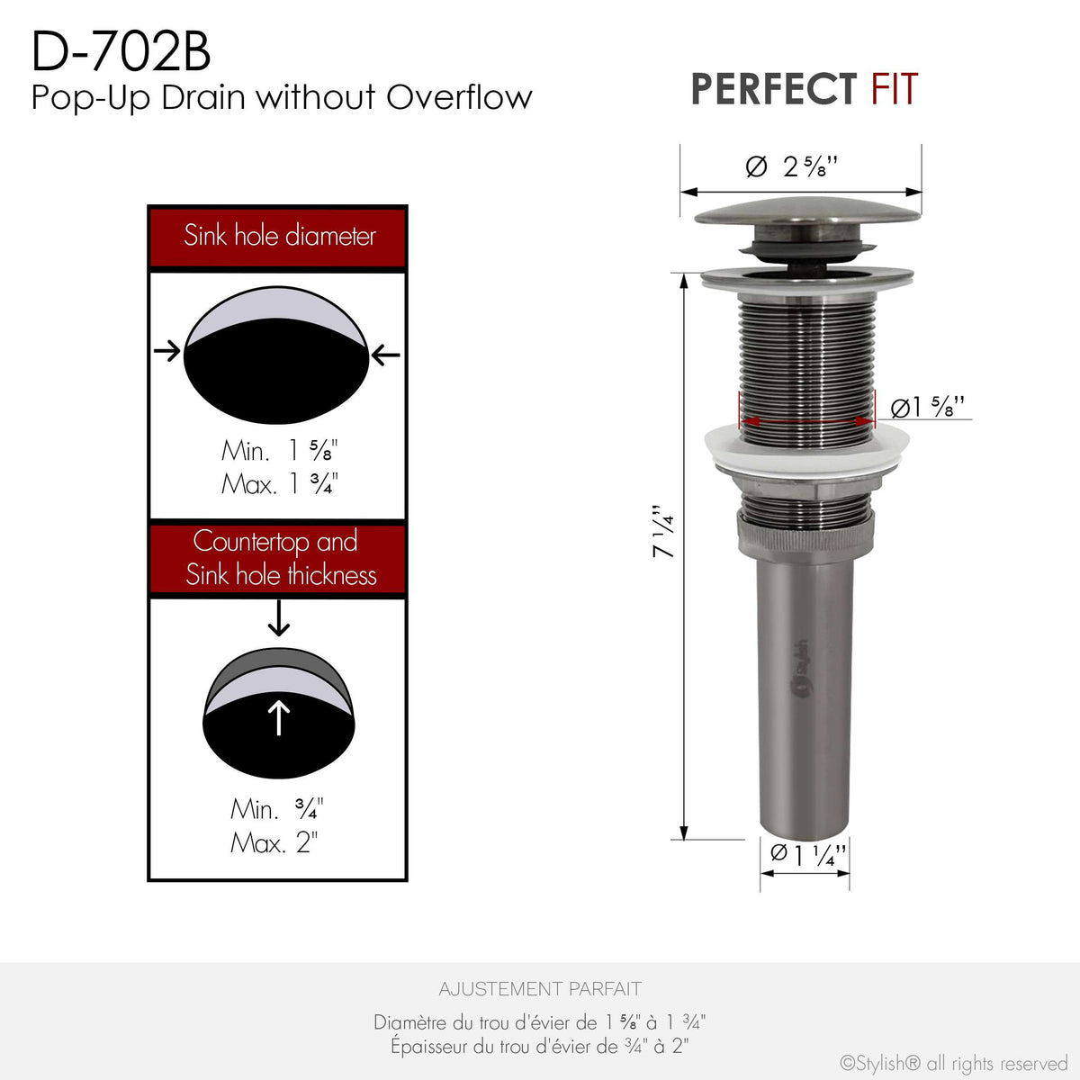 Stylish Pop-Up Bathroom Sink Drains Set Without Overflow Brushed Nickel D-702B2