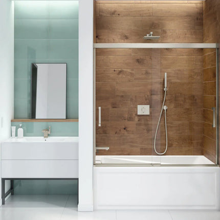 Incognito 56-59 x 56 3/4 in. 8 mm Bypass Tub Door for Alcove Installation with Clear glass in Brushed Nickel - Plumbing Market