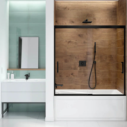 Incognito 57 56-59 x 56 ¾ in. 6 mm Bypass Tub Door for Alcove Installation with Clear glass in Matte Black - Plumbing Market