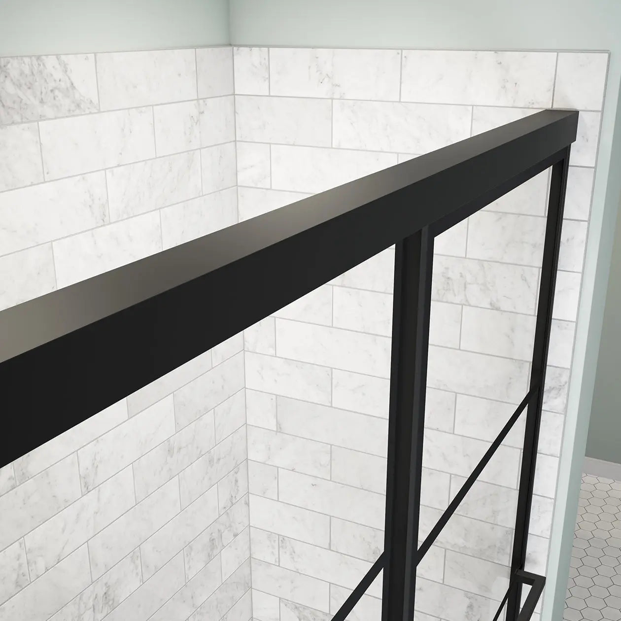 Incognito 57 Shaker 56-59 x 56 ¾ in. 8mm Bypass Tub Door for Alcove Installation with Shaker glass in Matte Black - Plumbing Market