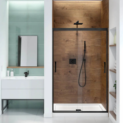 Incognito 70 44-47 x 70 ½ in. 8mm Bypass Shower Door for Alcove Installation with Clear glass in Matte Black - Plumbing Market
