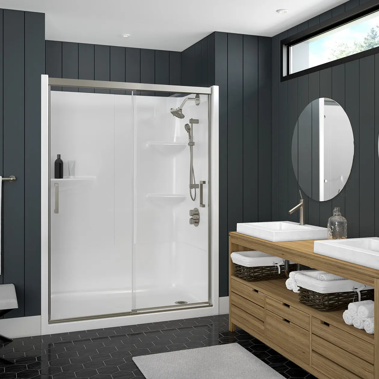 Incognito 74 51-54 x 74 in. 8mm Bypass Shower Door for Alcove Installation with Clear glass in Brushed Nickel - Plumbing Market
