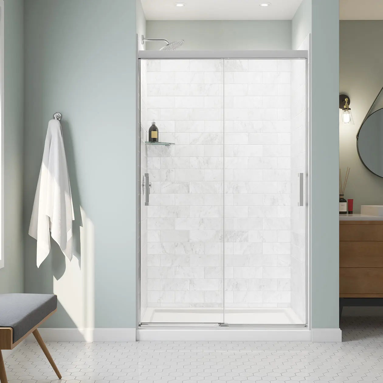 Incognito 76 44-47 x 76 in. 8mm Bypass Shower Door for Alcove Installation with Clear glass in Chrome - Plumbing Market