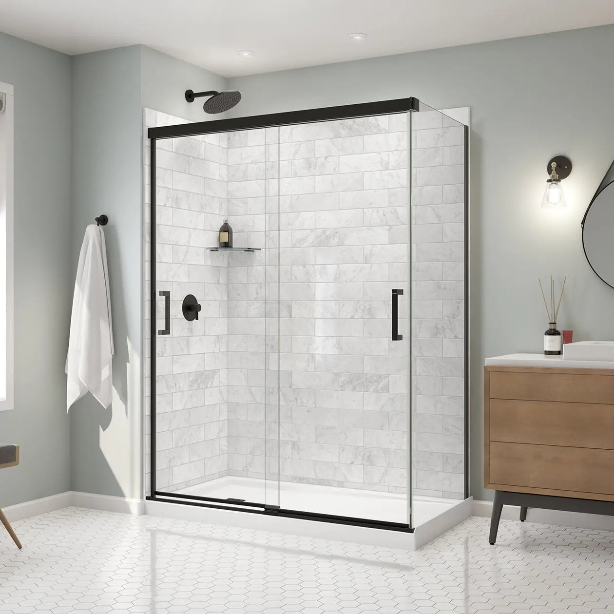 Incognito 76 Return Panel for 32 in. Base with Clear glass in Matte Black - Plumbing Market