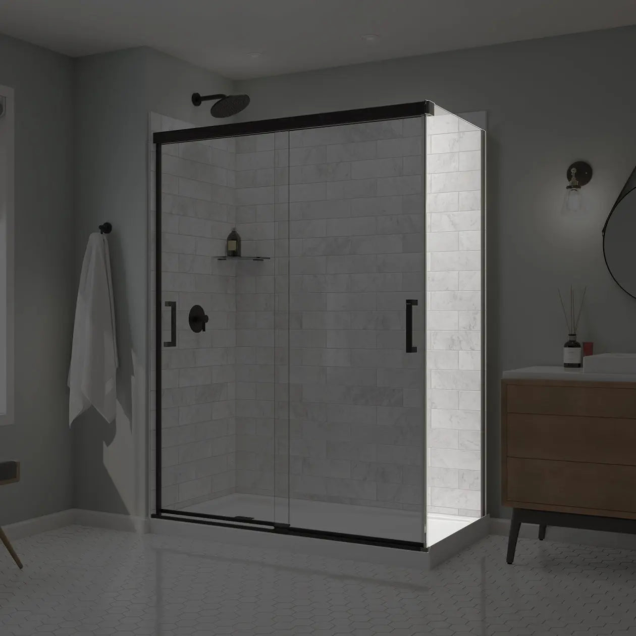 Incognito 76 Return Panel for 32 in. Base with Clear glass in Matte Black - Plumbing Market