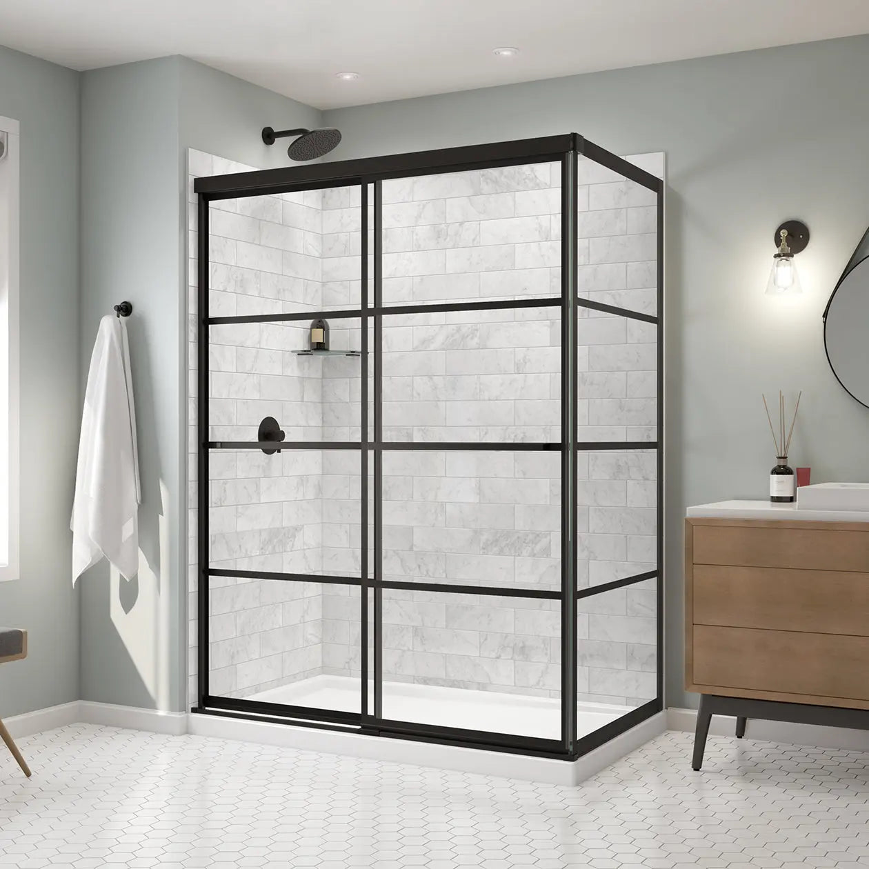 Incognito 76 Return Panel for 36 in. Base with Shaker glass in Matte Black - Plumbing Market