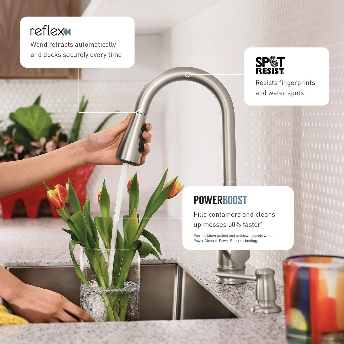 Moen Tenon Single-Handle High-Arc Pulldown Kitchen Faucet S74001 in Spot Resist Stainless (S74001SRS) - view 4