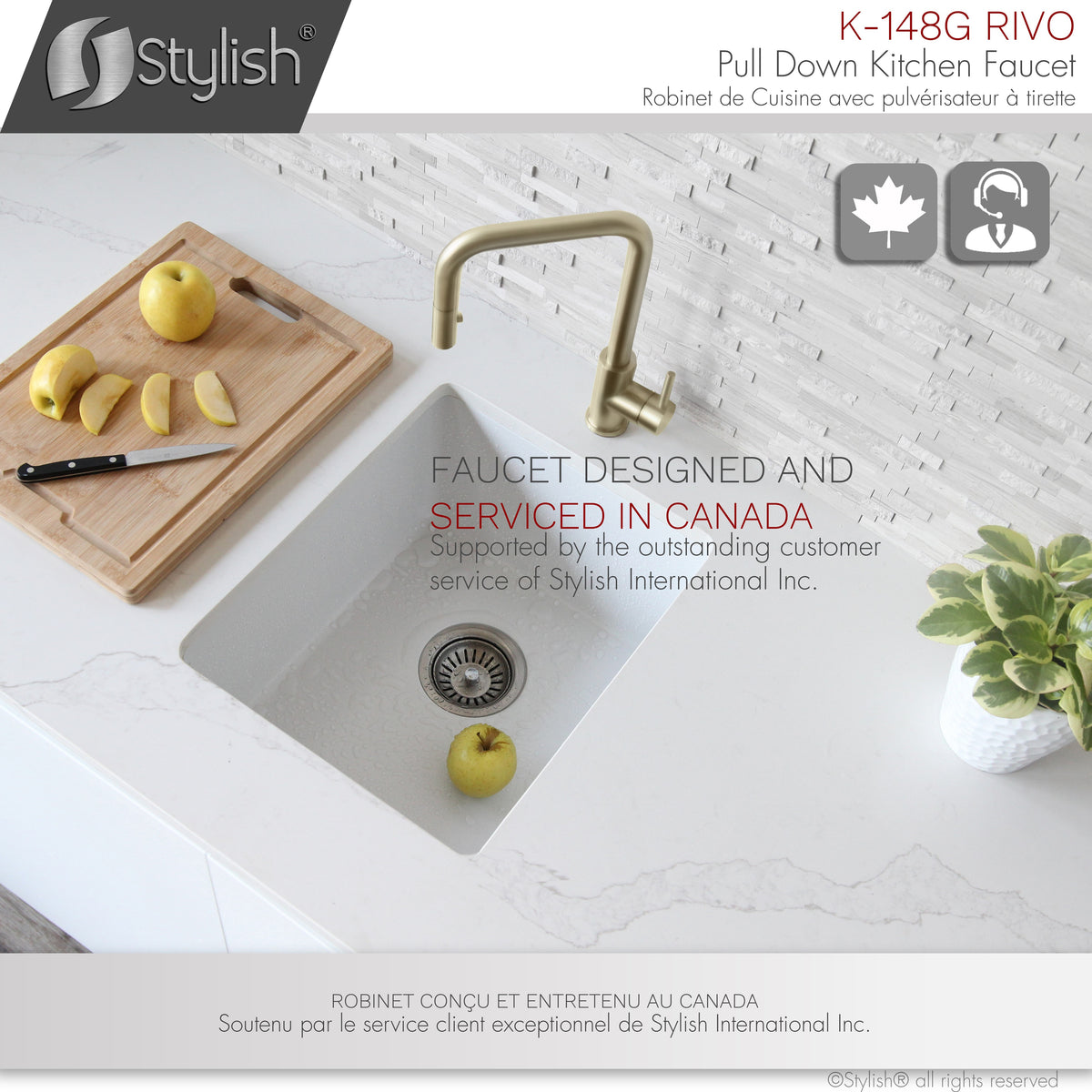 Stylish Rivo Single Handle Pull Down Kitchen Faucet Brushed Gold K-148G
