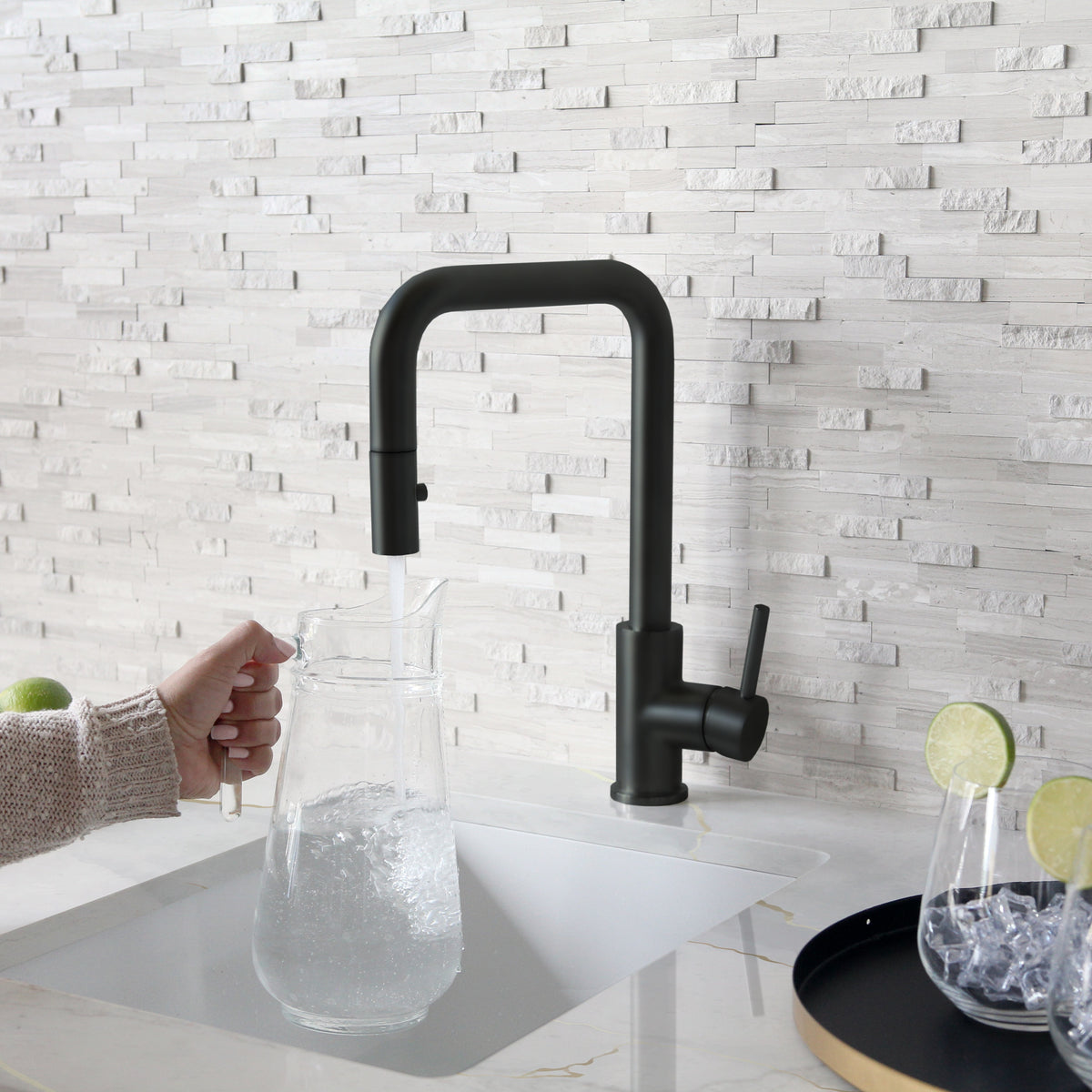 Stylish Rivo Single Handle Pull Down Kitchen Faucet Matte Black K-148N