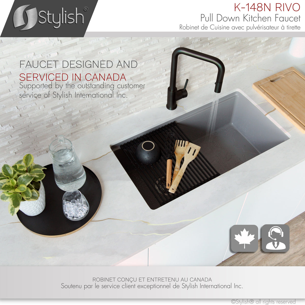 Stylish Rivo Single Handle Pull Down Kitchen Faucet Matte Black K-148N