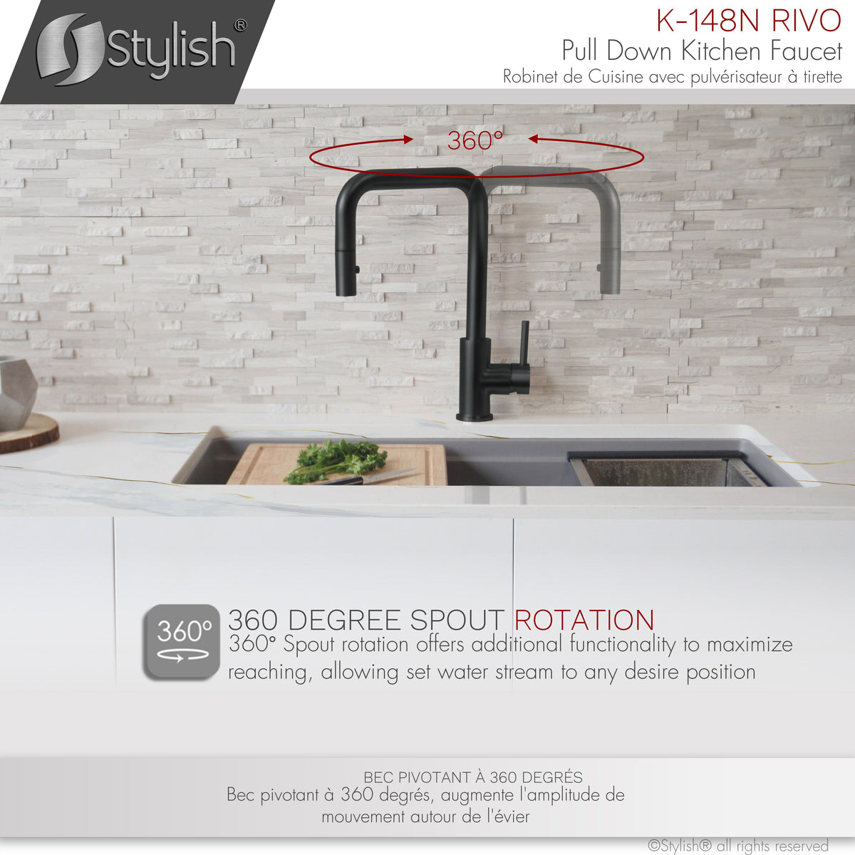 Stylish Rivo Single Handle Pull Down Kitchen Faucet Matte Black K-148N