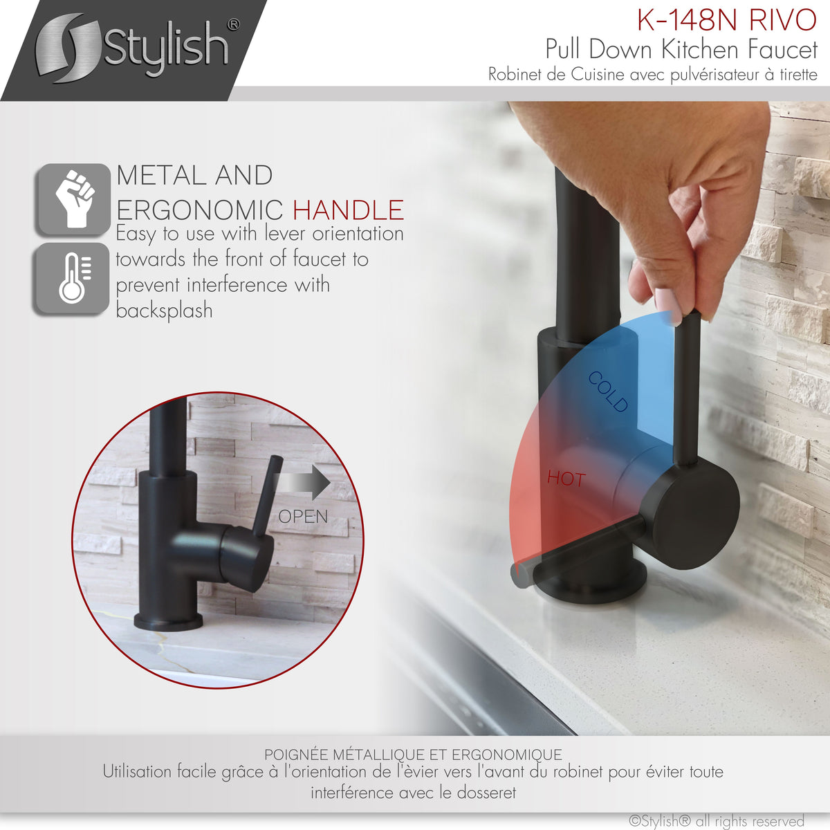 Stylish Rivo Single Handle Pull Down Kitchen Faucet Matte Black K-148N