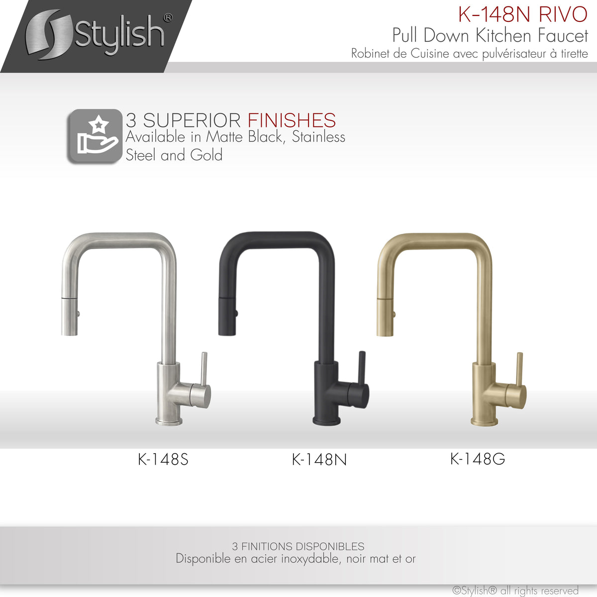 Stylish Rivo Single Handle Pull Down Kitchen Faucet Matte Black K-148N
