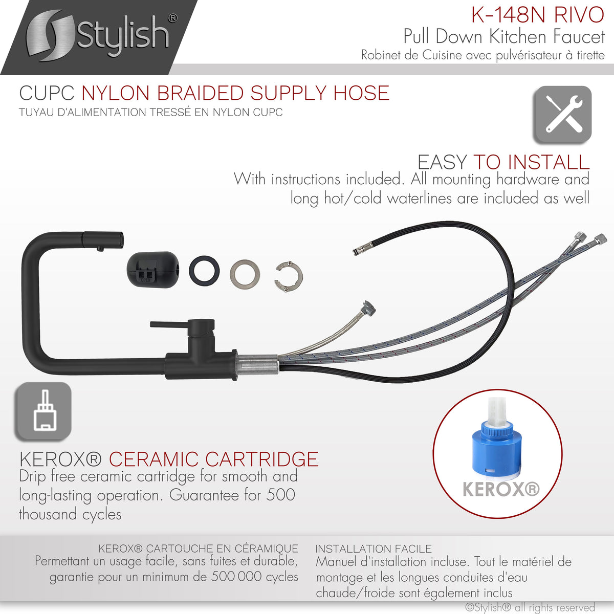 Stylish Rivo Single Handle Pull Down Kitchen Faucet Matte Black K-148N