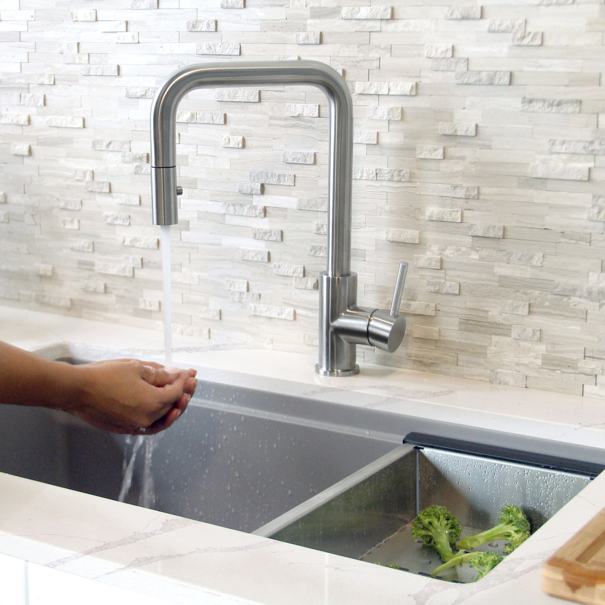 Stylish Rivo Single Handle Pull Down Kitchen Faucet Stainless Steel K-148S