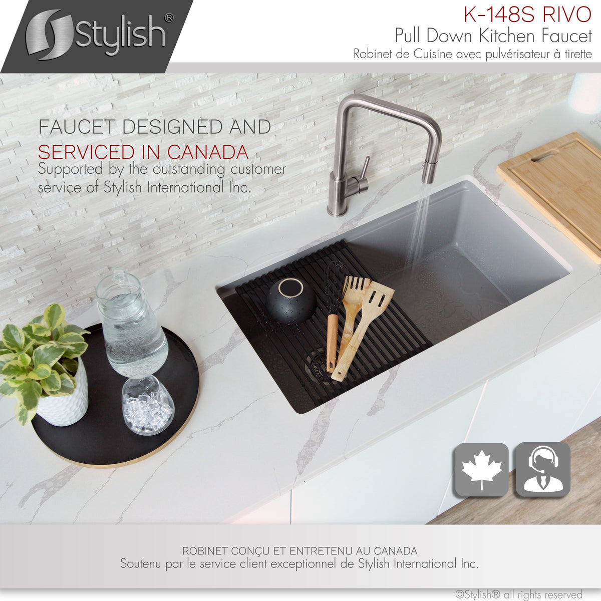 Stylish Rivo Single Handle Pull Down Kitchen Faucet Stainless Steel K-148S