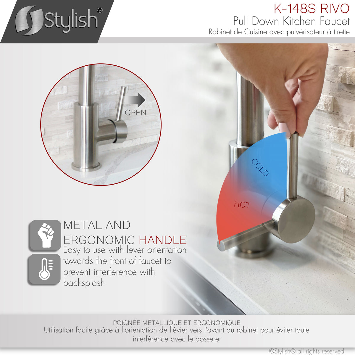 Stylish Rivo Single Handle Pull Down Kitchen Faucet Stainless Steel K-148S