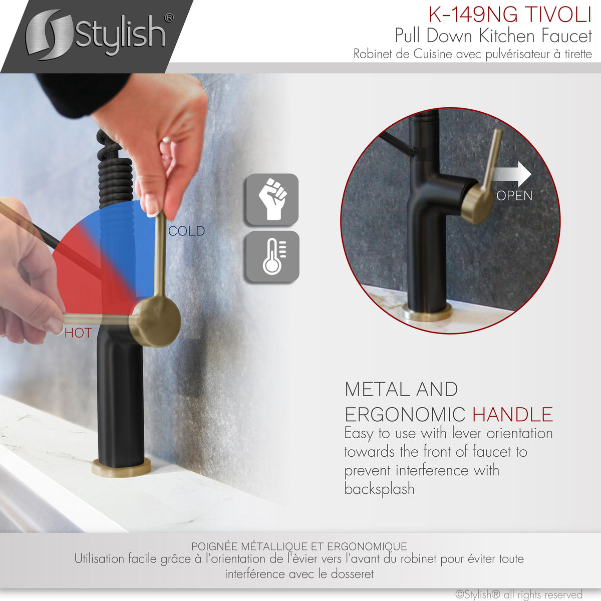 Stylish Tivoli Single Handle Pull Down Kitchen Faucet Matte Black/Brushed Gold K-149NG