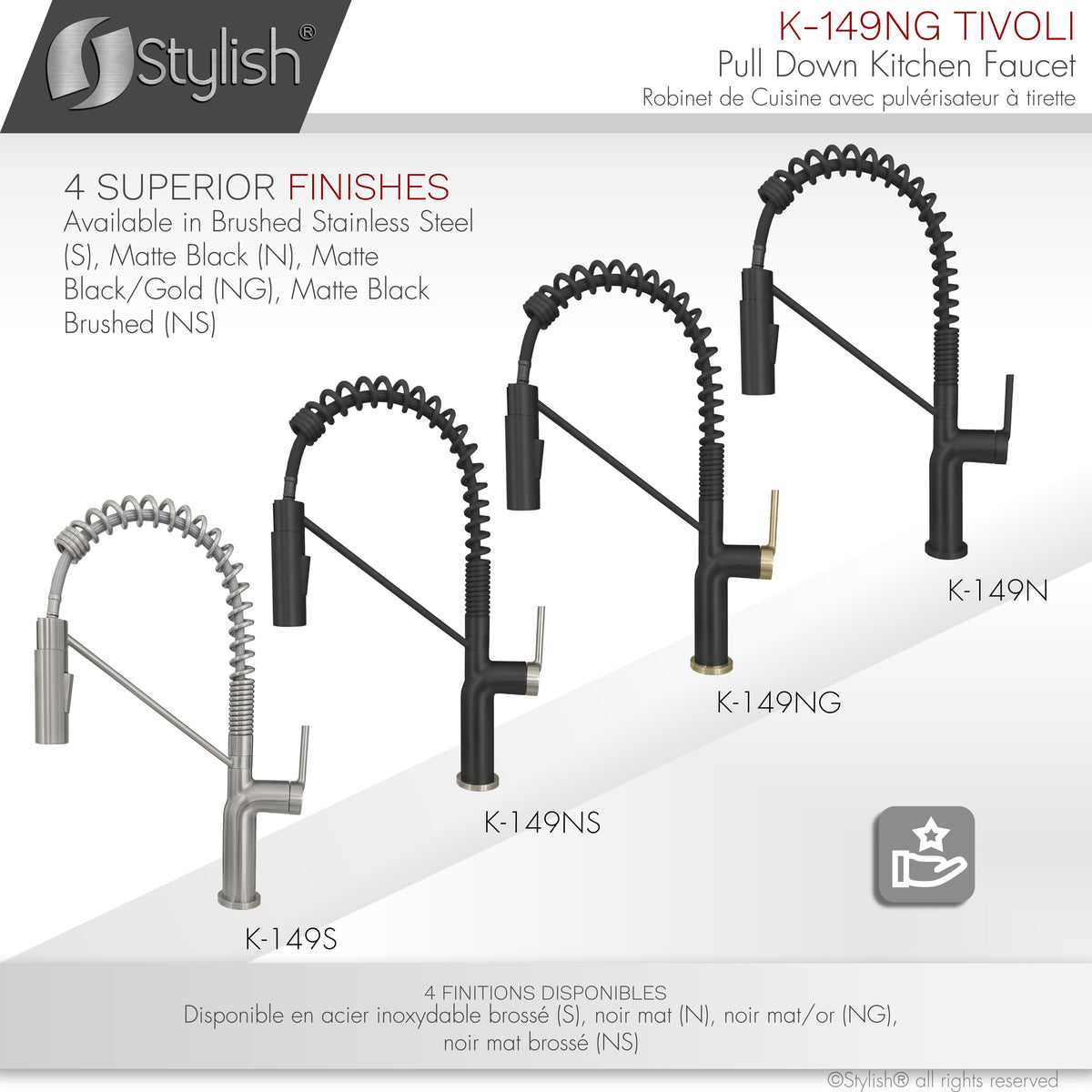 Stylish Tivoli Single Handle Pull Down Kitchen Faucet Matte Black/Brushed Gold K-149NG