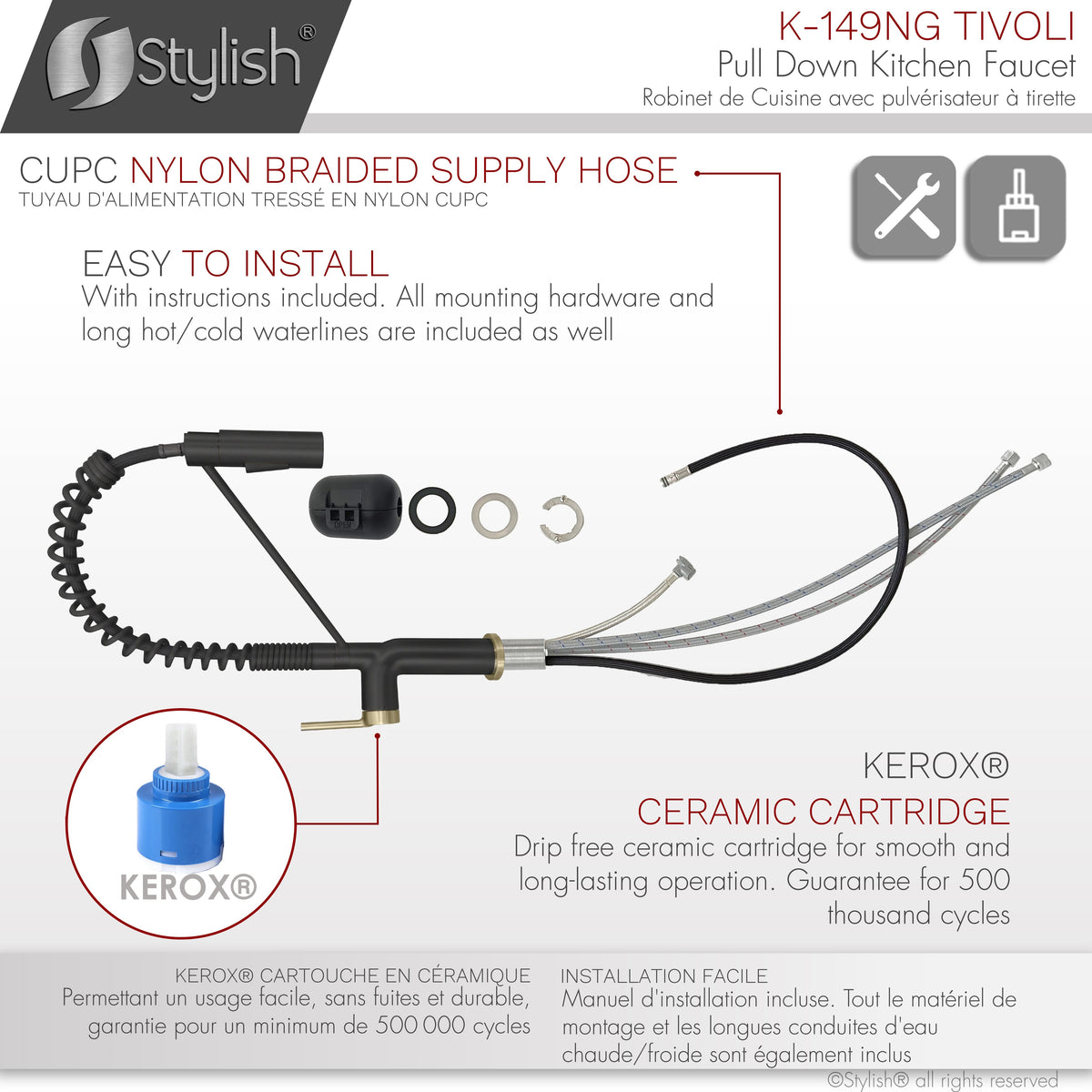Stylish Tivoli Single Handle Pull Down Kitchen Faucet Matte Black/Brushed Gold K-149NG