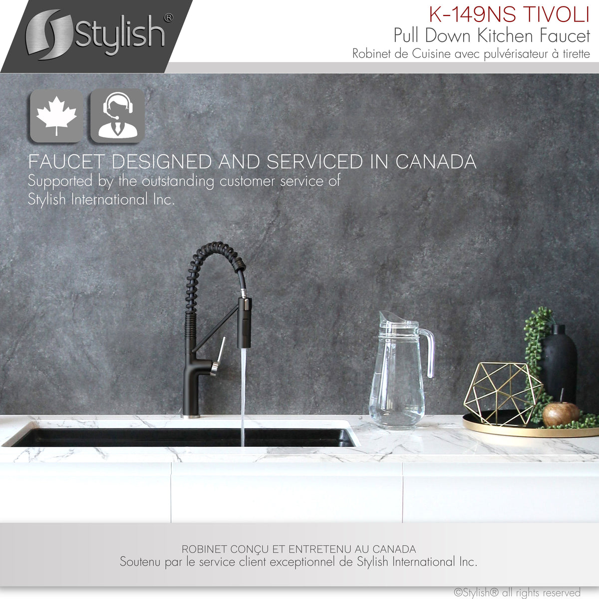 Stylish Tivoli Single Handle Pull Down Kitchen Faucet Matte Black/Brushed K-149NS