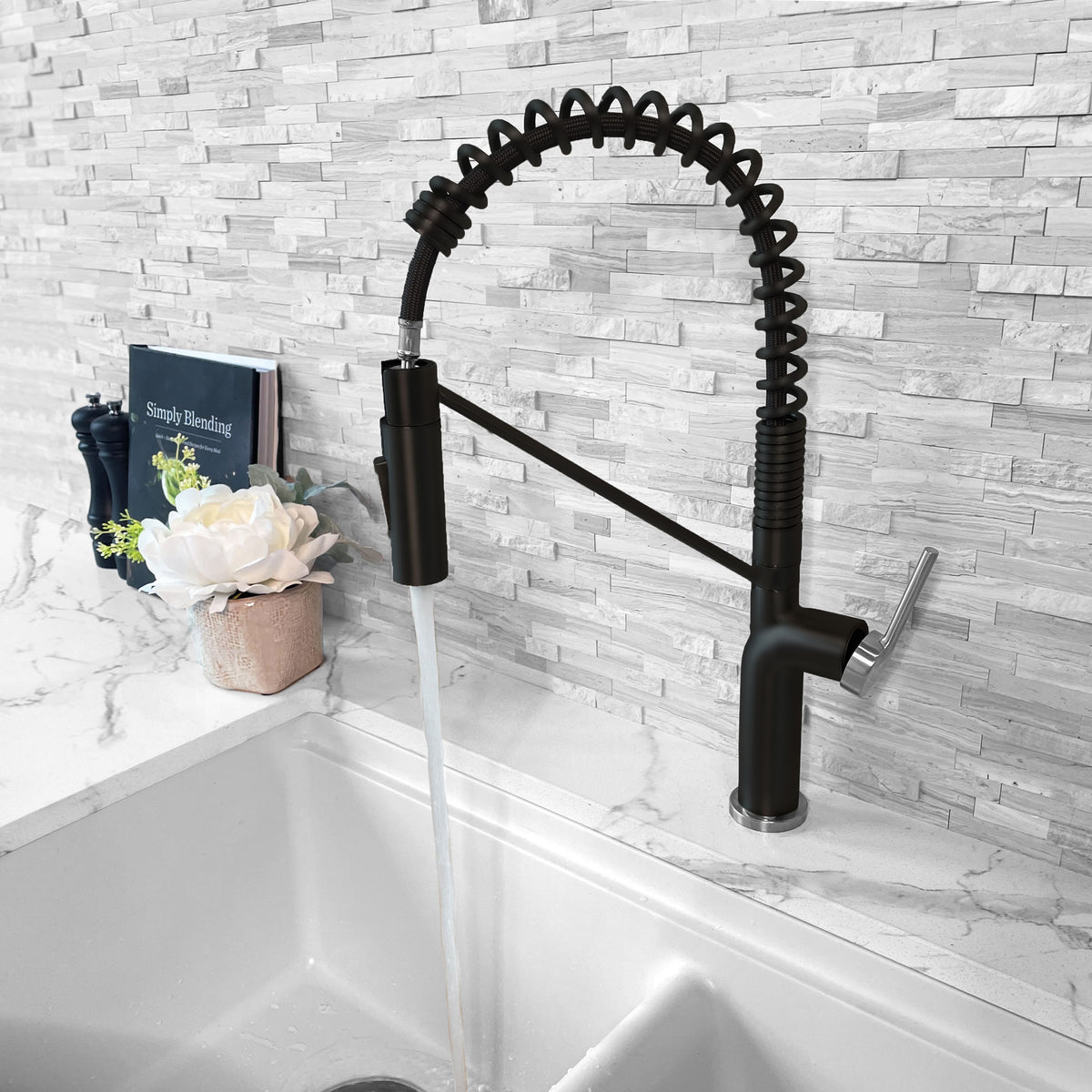 Stylish Tivoli Single Handle Pull Down Kitchen Faucet Matte Black/Brushed K-149NS