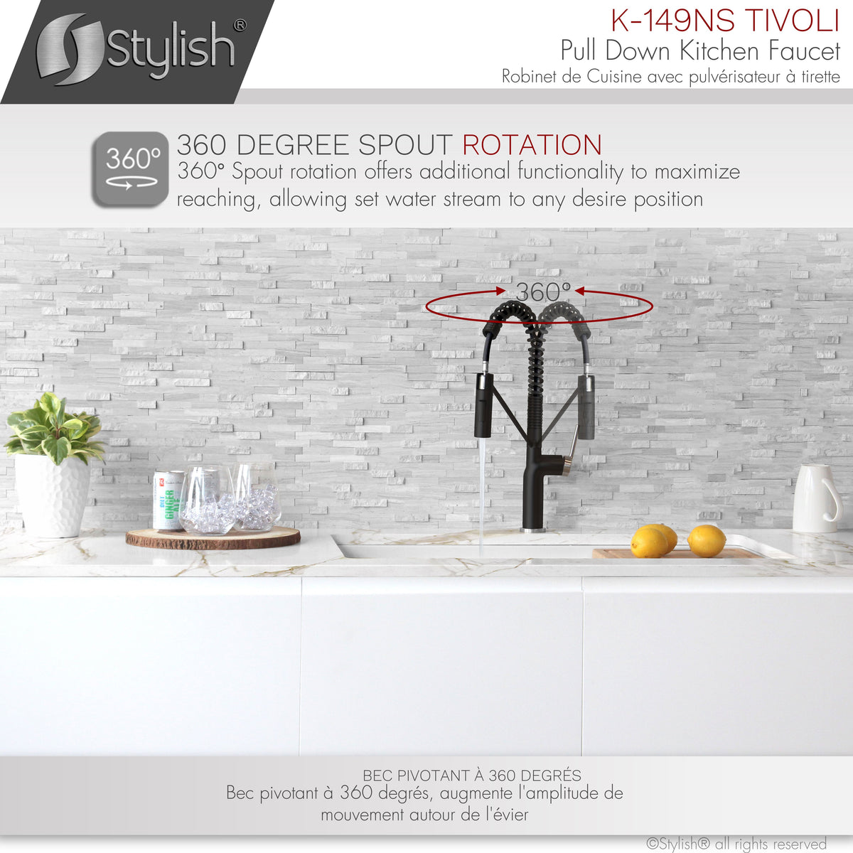 Stylish Tivoli Single Handle Pull Down Kitchen Faucet Matte Black/Brushed K-149NS