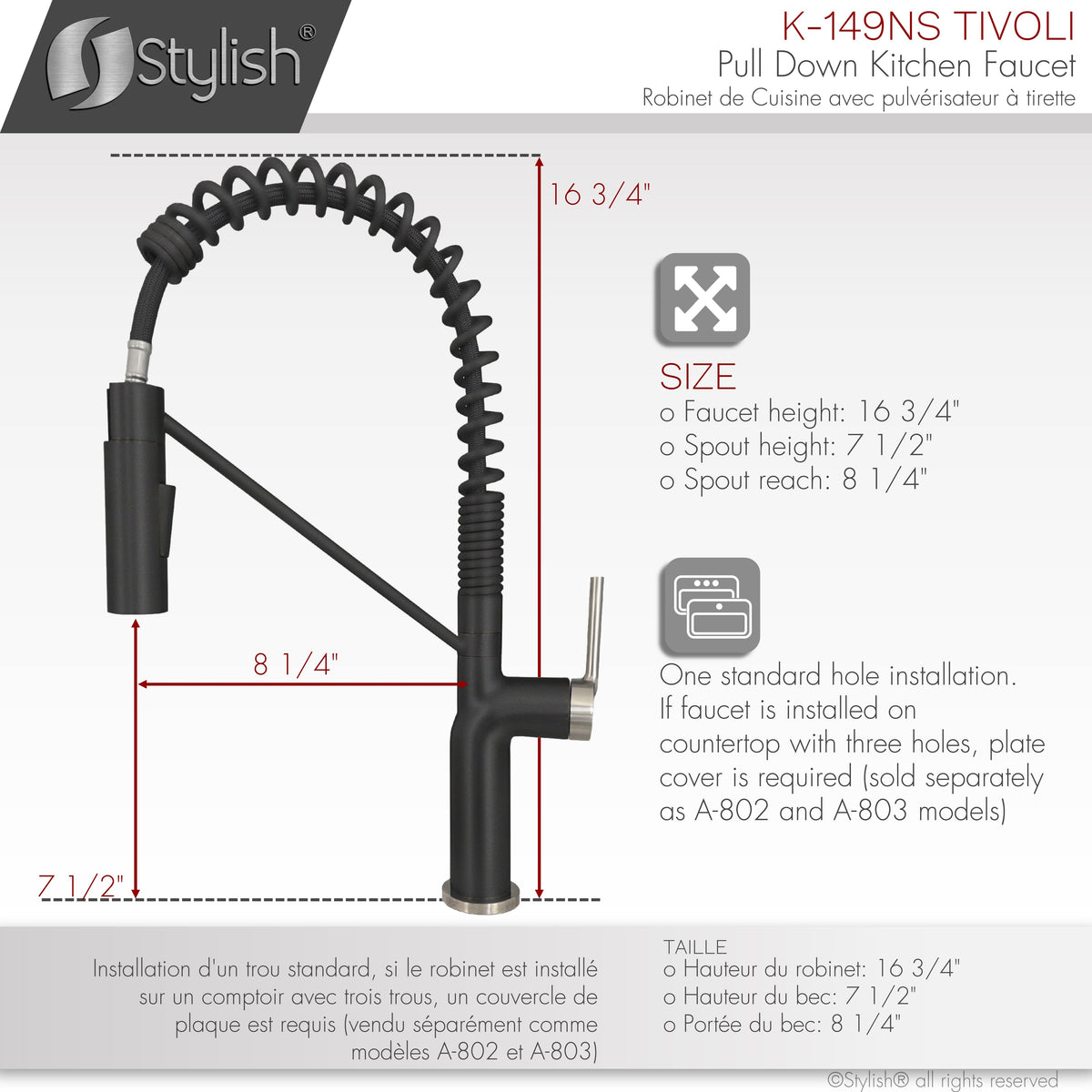 Stylish Tivoli Single Handle Pull Down Kitchen Faucet Matte Black/Brushed K-149NS