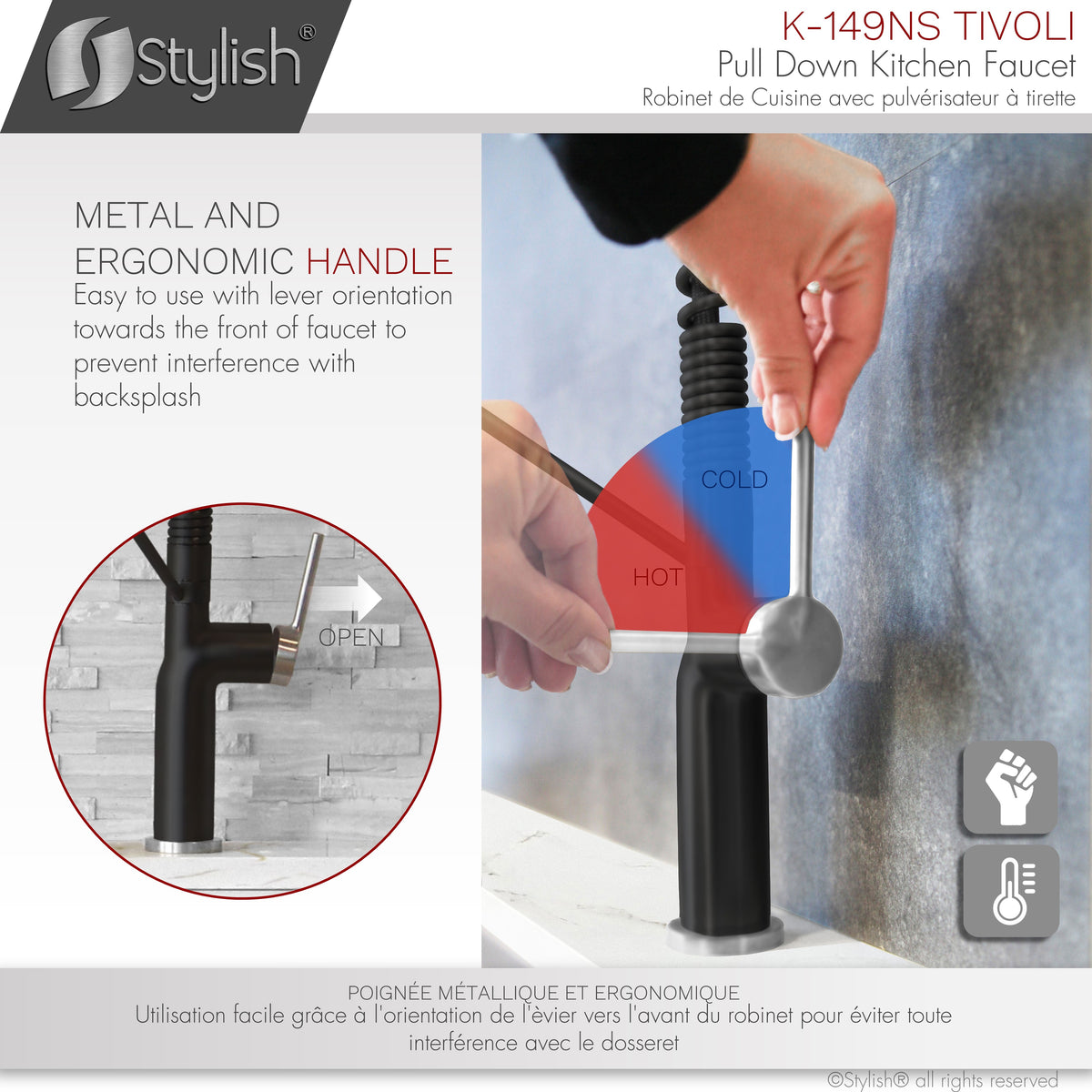 Stylish Tivoli Single Handle Pull Down Kitchen Faucet Matte Black/Brushed K-149NS