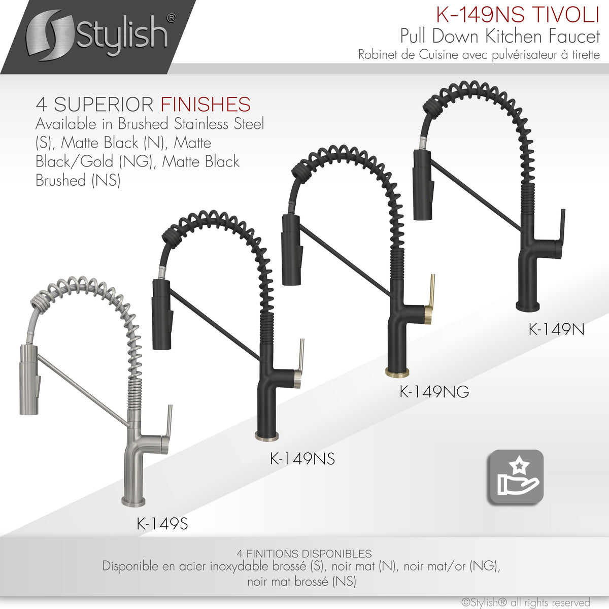 Stylish Tivoli Single Handle Pull Down Kitchen Faucet Matte Black/Brushed K-149NS