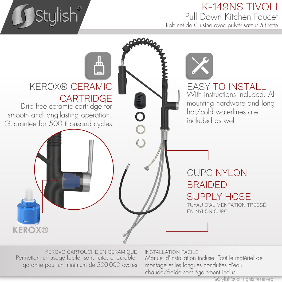 Stylish Tivoli Single Handle Pull Down Kitchen Faucet Matte Black/Brushed K-149NS