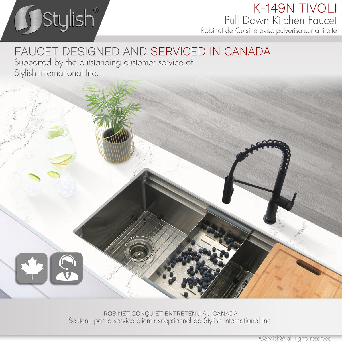 Stylish Tivoli Single Handle Pull Down Kitchen Faucet Matte Black K-149N
