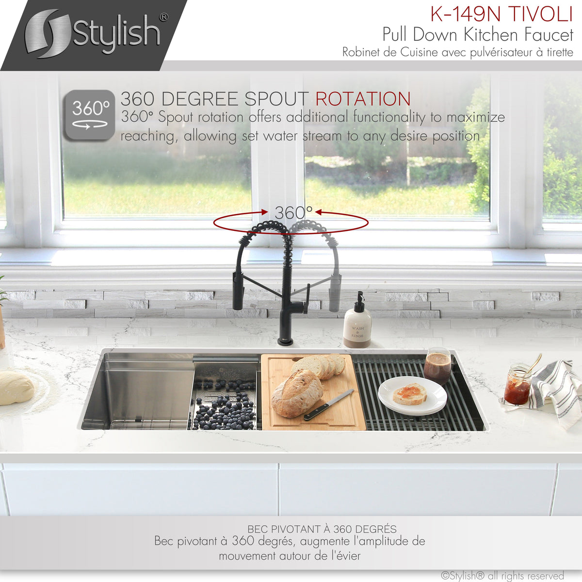 Stylish Tivoli Single Handle Pull Down Kitchen Faucet Matte Black K-149N