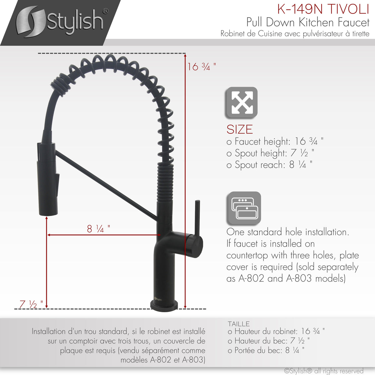 Stylish Tivoli Single Handle Pull Down Kitchen Faucet Matte Black K-149N