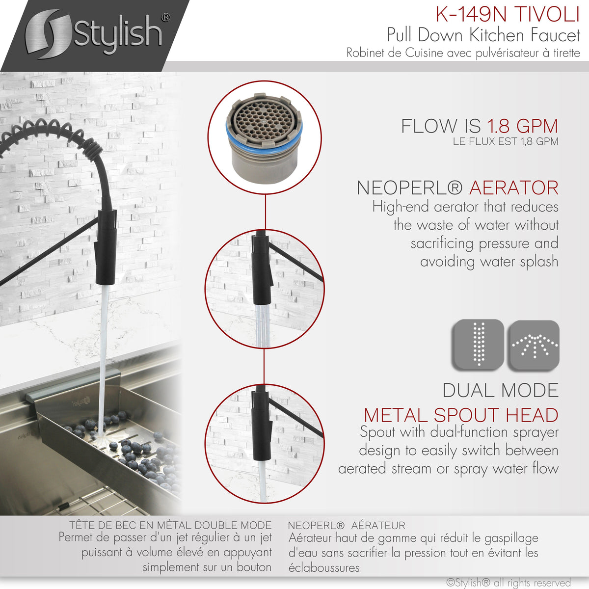 Stylish Tivoli Single Handle Pull Down Kitchen Faucet Matte Black K-149N