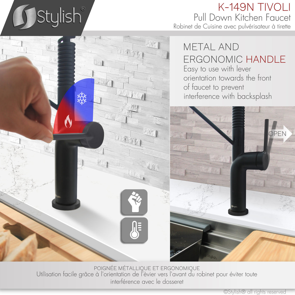 Stylish Tivoli Single Handle Pull Down Kitchen Faucet Matte Black K-149N