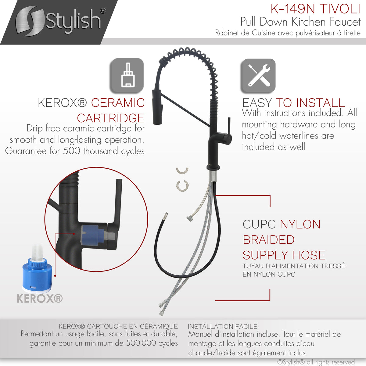 Stylish Tivoli Single Handle Pull Down Kitchen Faucet Matte Black K-149N