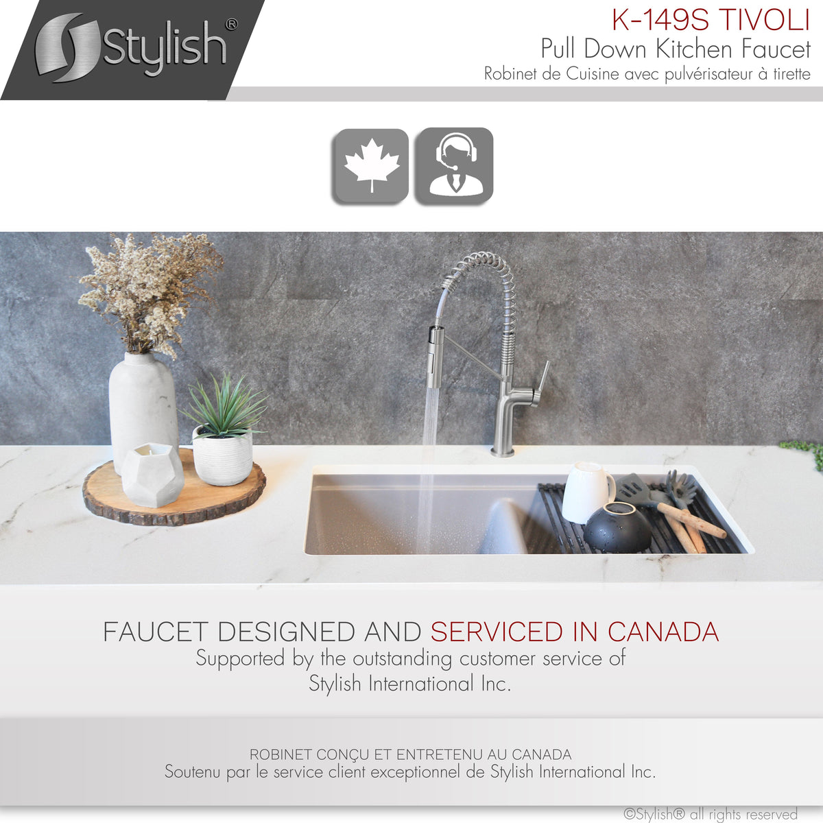 Stylish Tivoli Single Handle Pull Down Kitchen Faucet Brushed K-149S