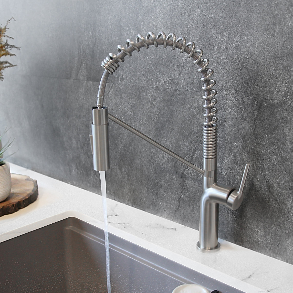 Stylish Tivoli Single Handle Pull Down Kitchen Faucet Brushed K-149S