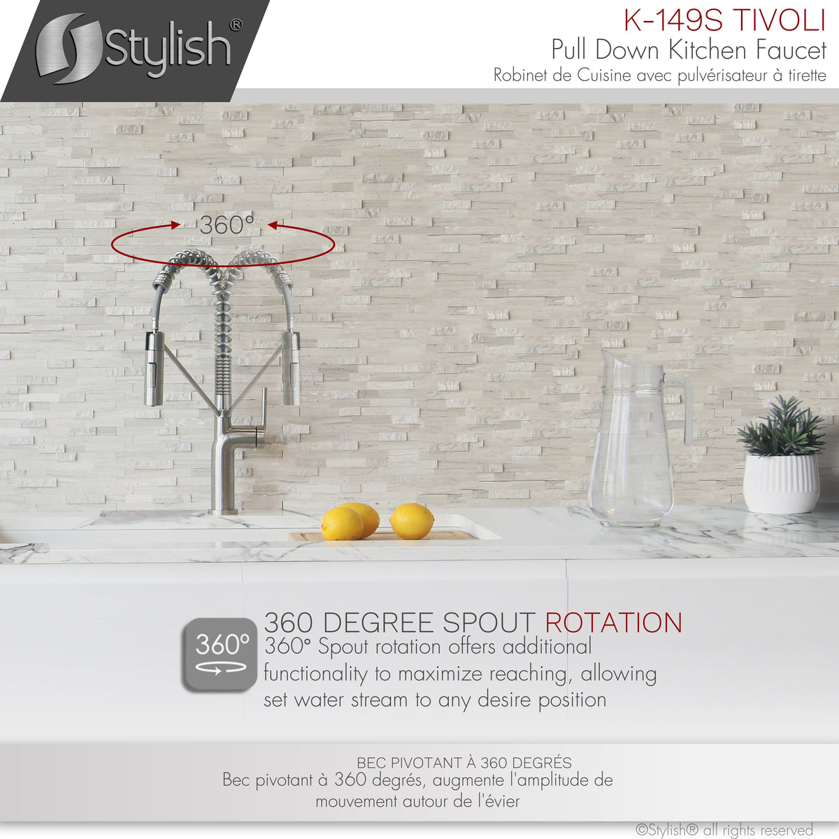 Stylish Tivoli Single Handle Pull Down Kitchen Faucet Brushed K-149S