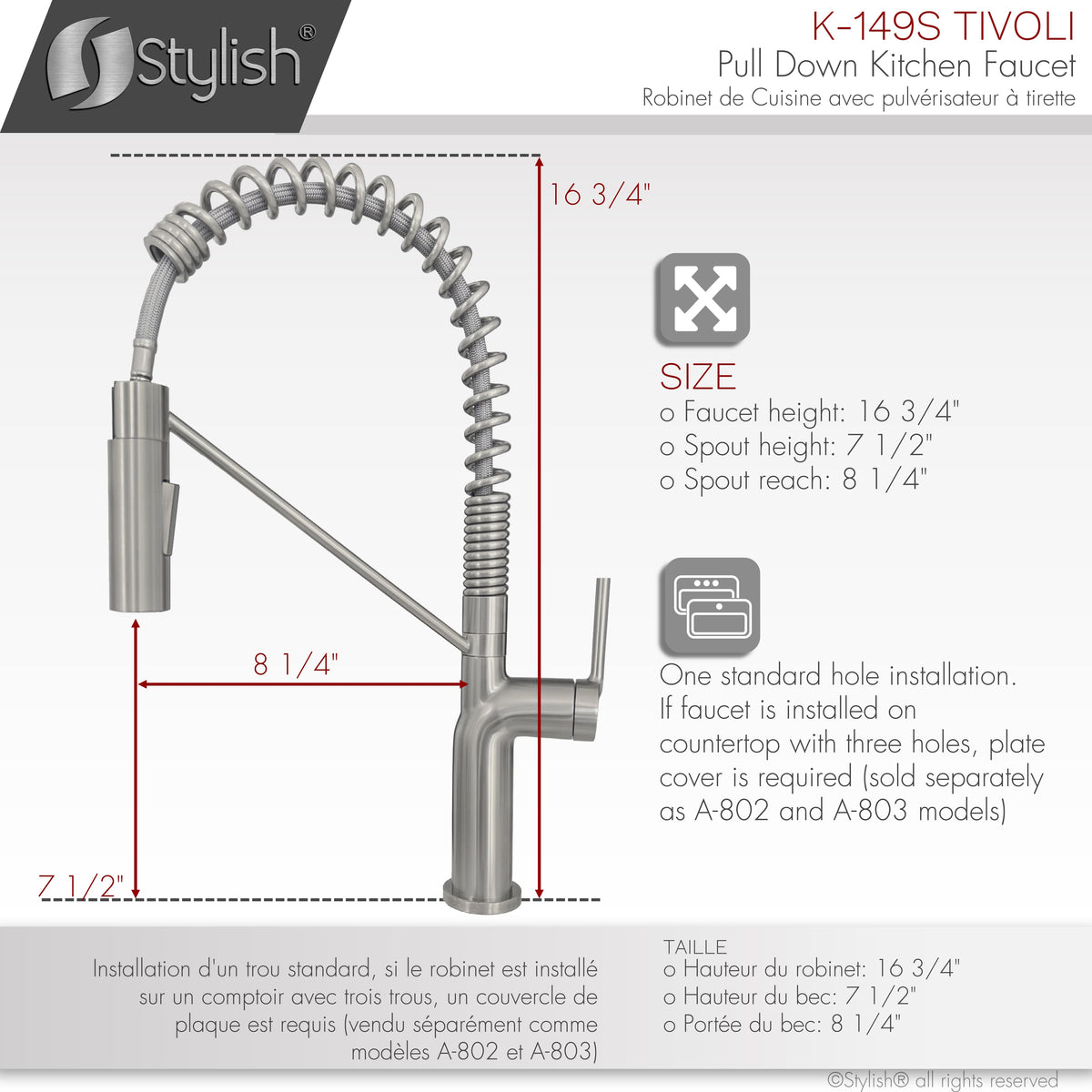Stylish Tivoli Single Handle Pull Down Kitchen Faucet Brushed K-149S