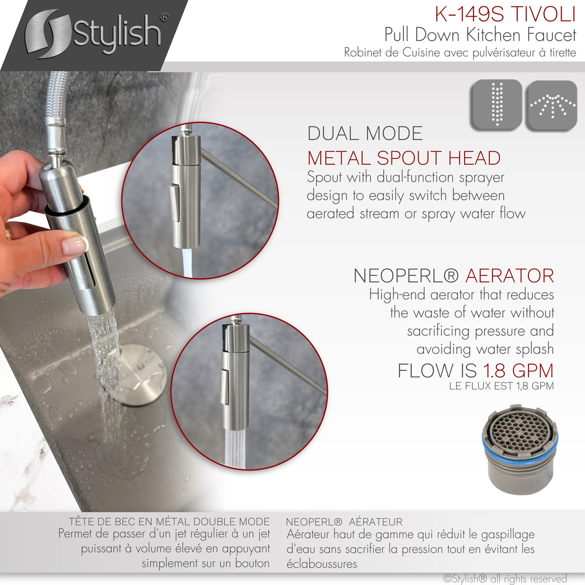 Stylish Tivoli Single Handle Pull Down Kitchen Faucet Brushed K-149S