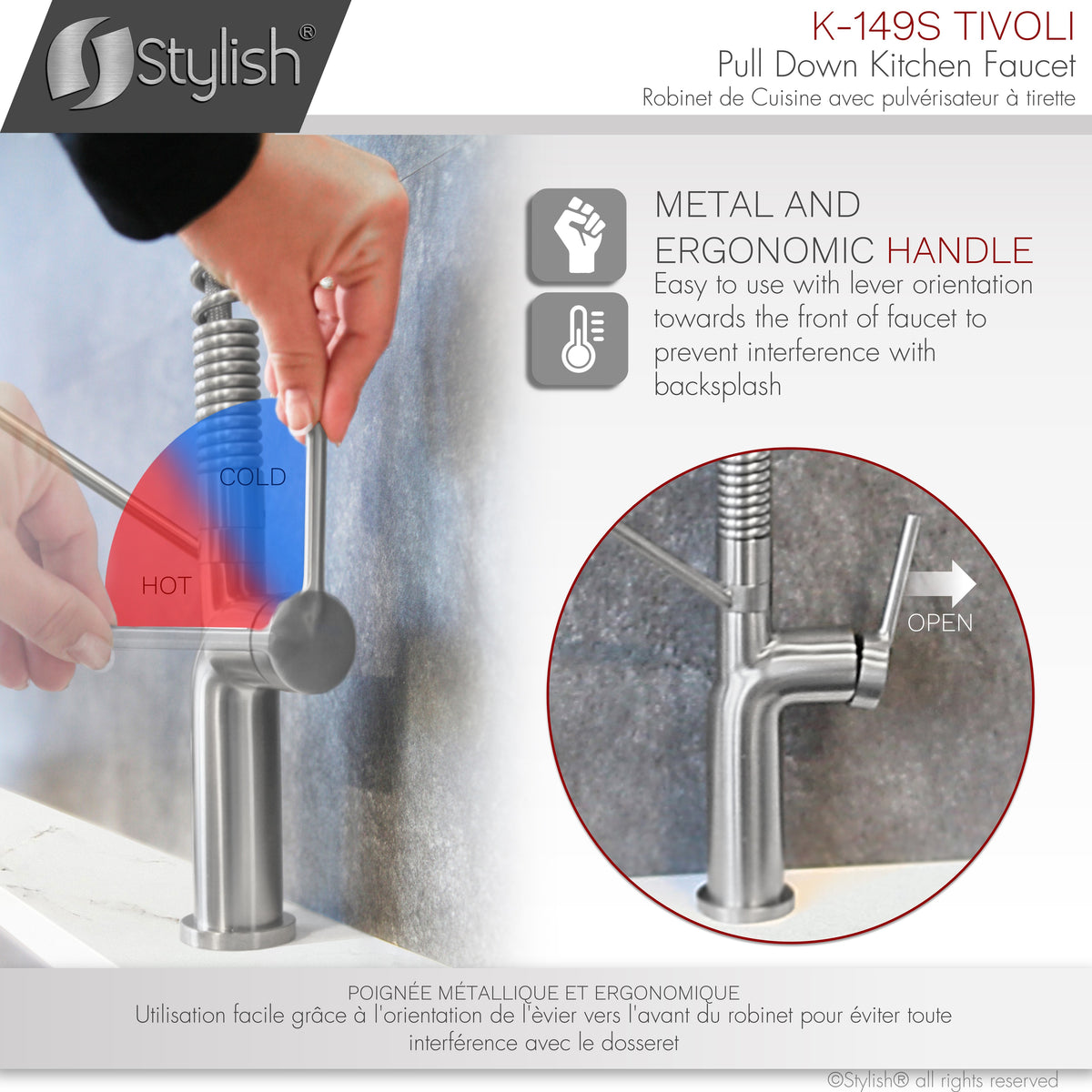 Stylish Tivoli Single Handle Pull Down Kitchen Faucet Brushed K-149S