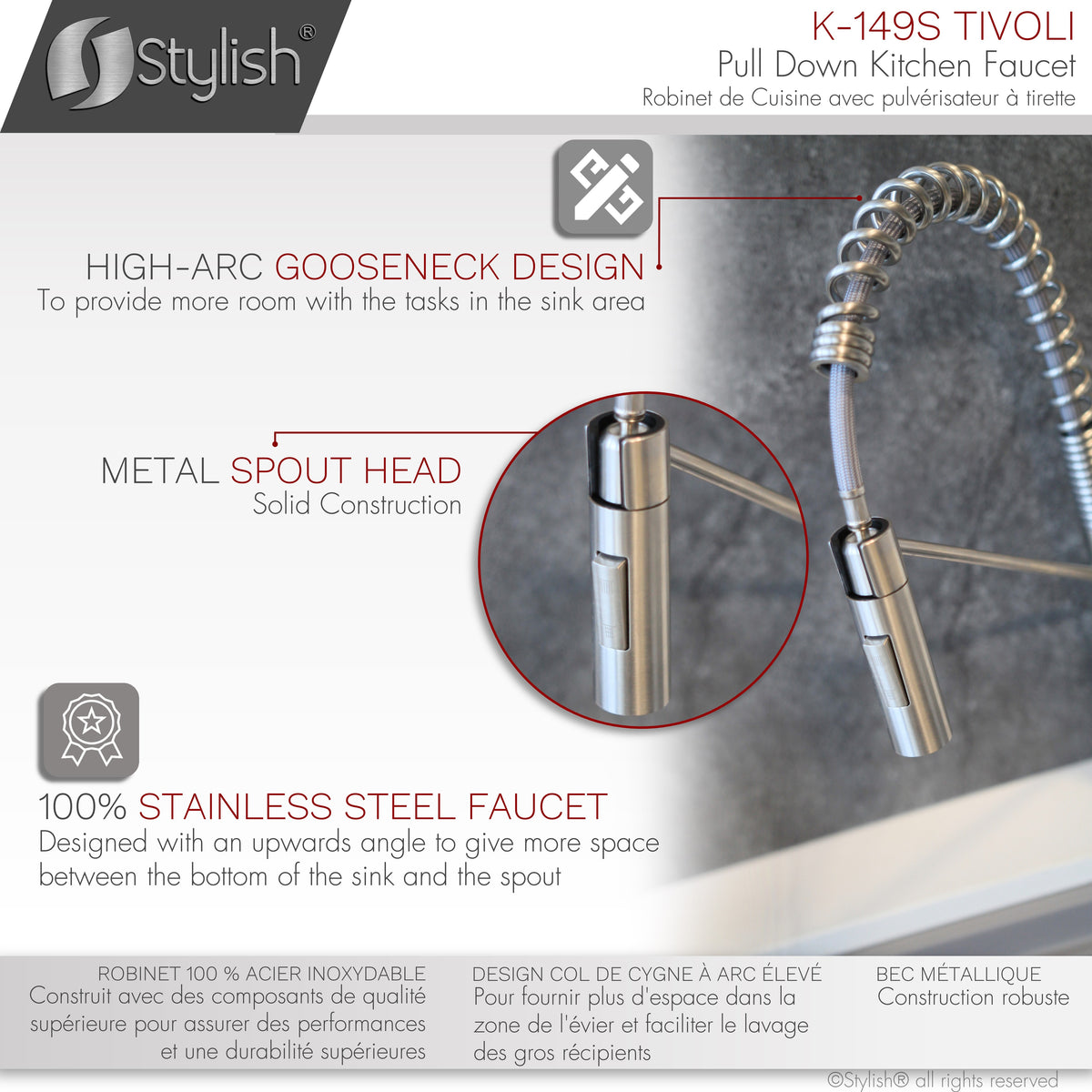 Stylish Tivoli Single Handle Pull Down Kitchen Faucet Brushed K-149S