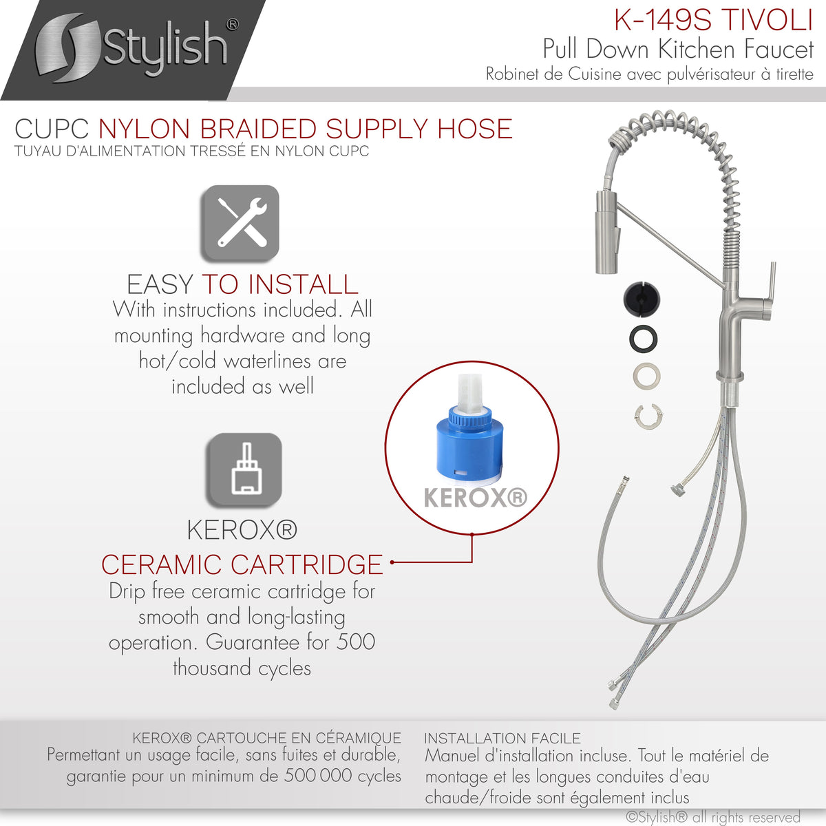 Stylish Tivoli Single Handle Pull Down Kitchen Faucet Brushed K-149S