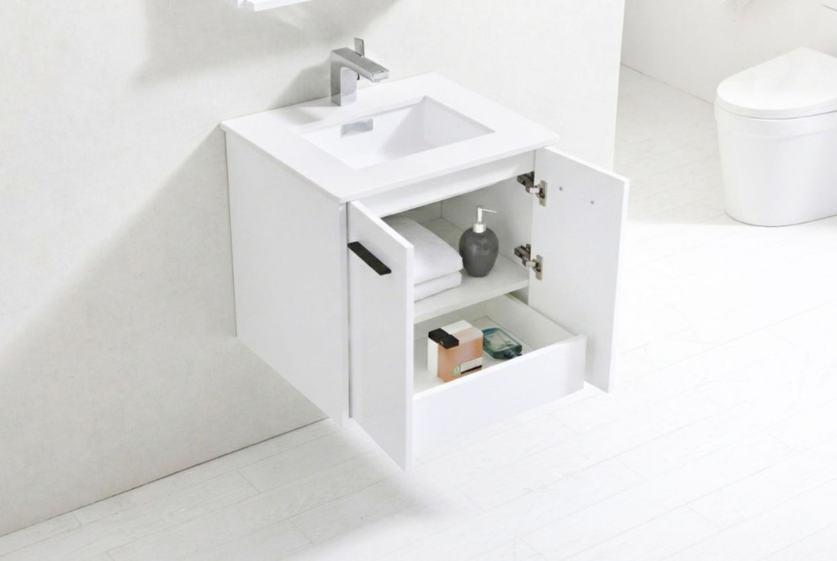 Kube Bath Bosco 24" Modern Bathroom Vanity w/ Quartz Countertop - Gloss White (KB24GW) view 9