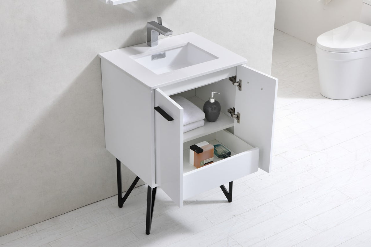 Kube Bath Bosco 24" Modern Bathroom Vanity w/ Quartz Countertop - Gloss White (KB24GW) view 3