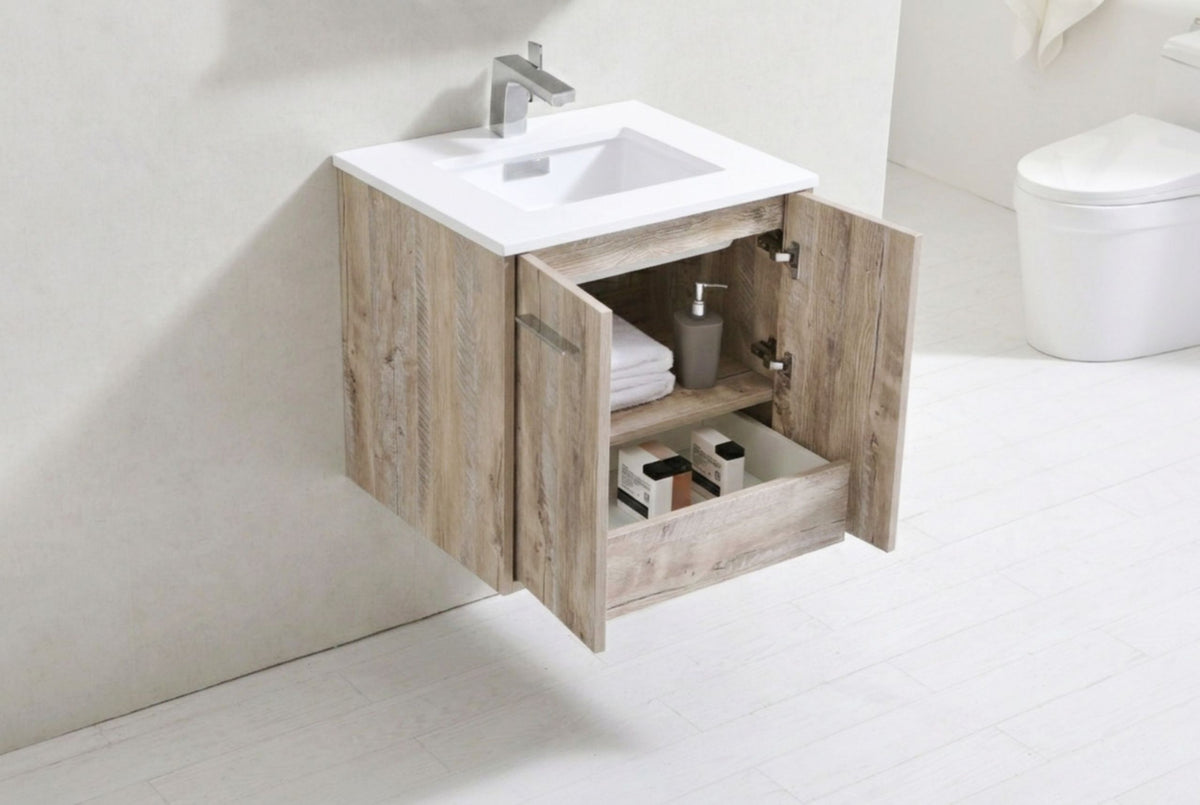 Kube Bath Bosco 24" Modern Bathroom Vanity w/ Quartz Countertop - Nature Wood (KB24NW) view 9