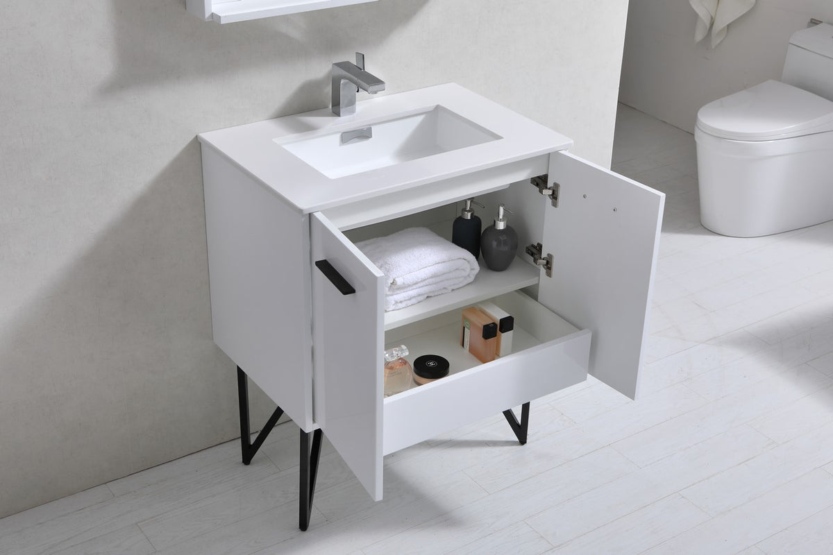 Kube Bath Bosco 30" Modern Bathroom Vanity w/ Quartz Countertop - Gloss White (KB30GW) view 5