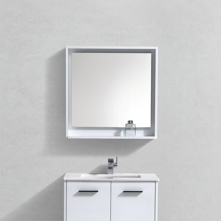Kube Bath 30" Wide Framed Mirror With Shelf – High Gloss White Kube Bath